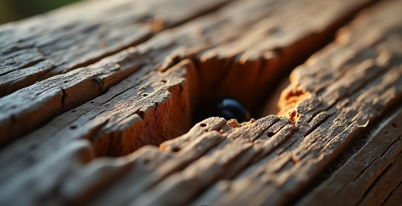 Vue macro de fissures dans du bois avec texture détaillée